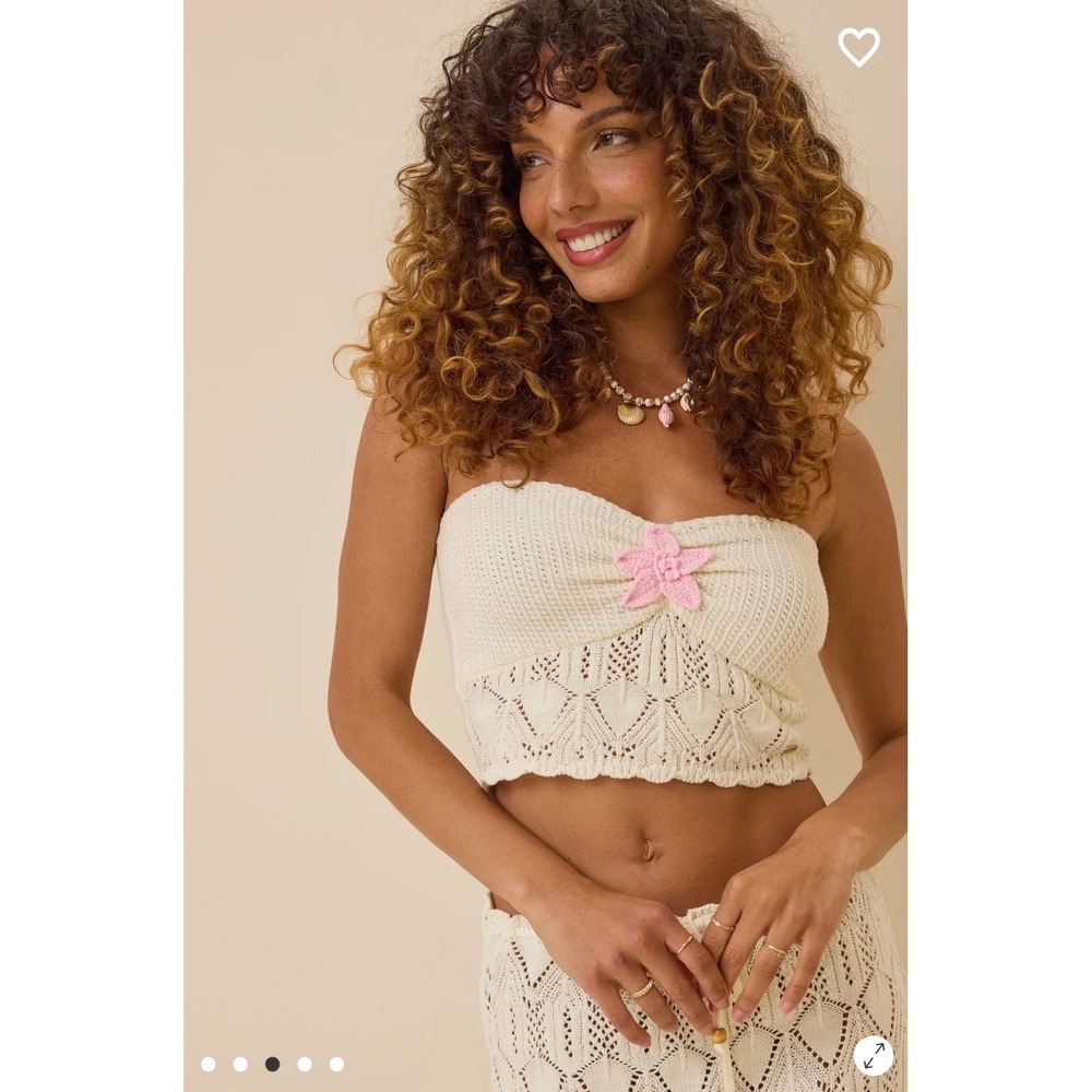 AS Revival Ivory Crochet Flower Pointelle Knit Tube Top Size XXS